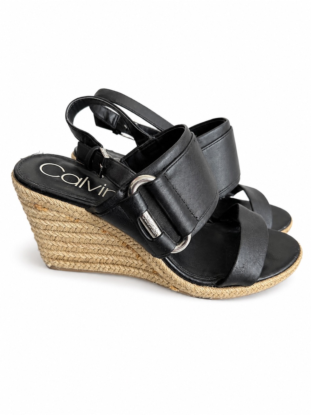 Calvin Klein Black Espadrille Wedge Sandals Size 9